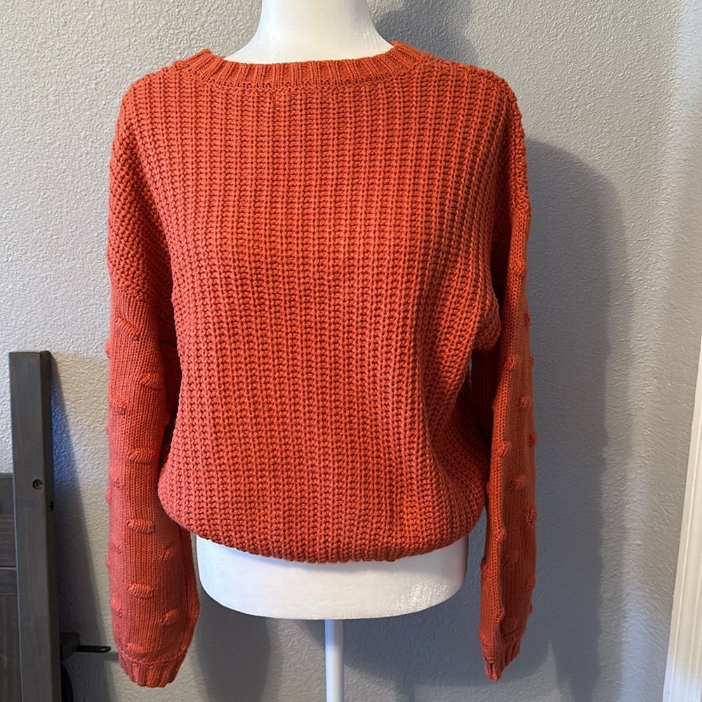 Moon & Madison Knit Bubble Sleeve Rust Sweater Size L - NWOT
